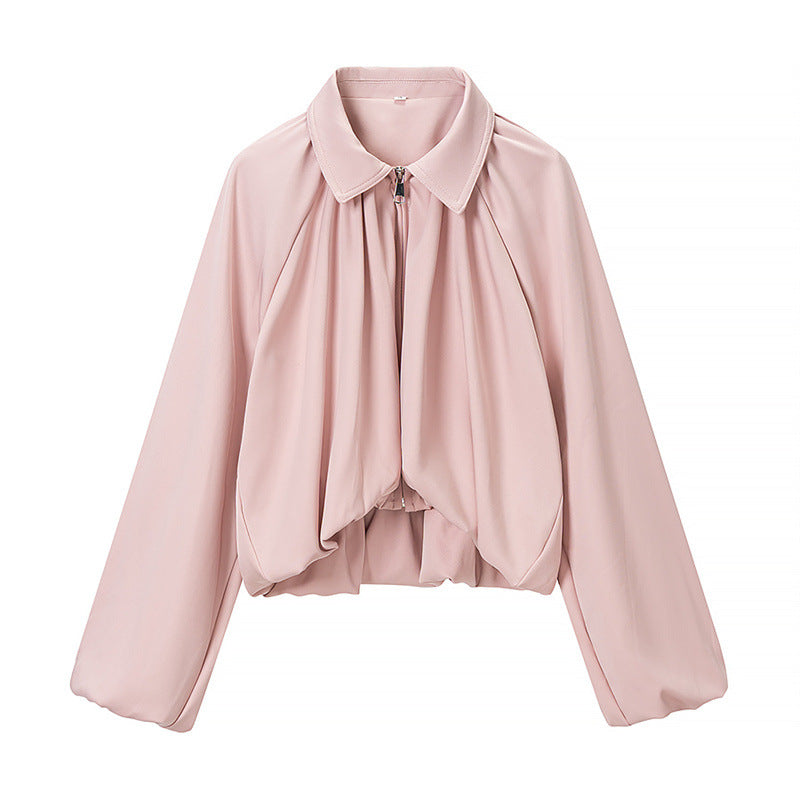 Damen Cropped-Jacke mit drapierter Vorderpartie, Reißverschluss und Ballonärmeln Shop Nory