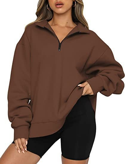 Damen nan oversized Sweatshirt mit halbem Reißverschluss, weichem Fleece-Innenfutter und Kängurutasche Shop Nory