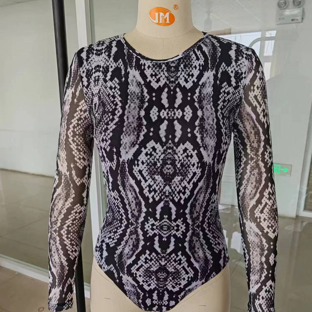 Damen Langarm Körperbadeanzug mit Schlangenprint