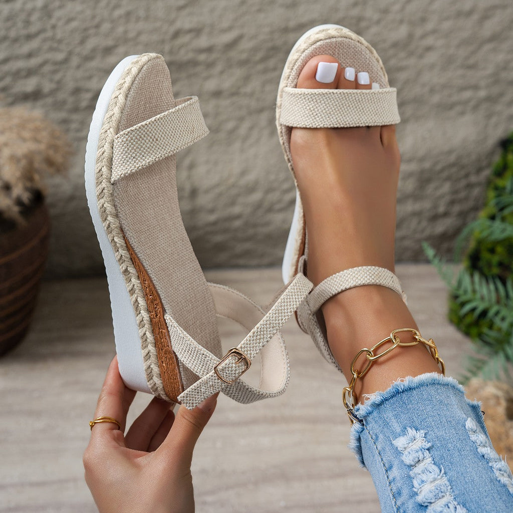 Damen Wedge-Sandalen mit raffiniertem Riemendesign und hochwertiger Bast-Details