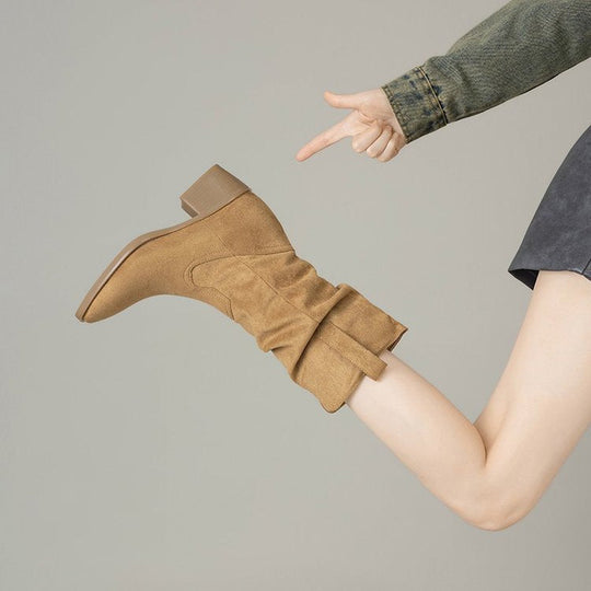 Damen Rauleder Stiefeletten mit lässigem Falten-Design Shopnory