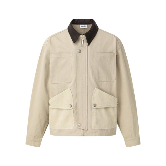 Herren Kurzjacke im Fieldstyle mit Cord‑Utilitytaschen und kontrastierendem Lederkragen Shop Nory
