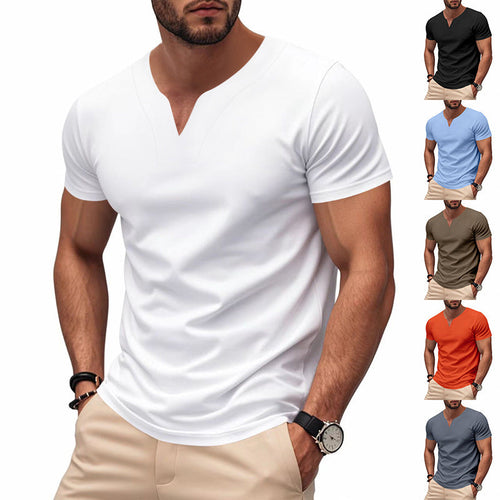 Herren nan schlank geschnittenes Kurzarmshirt mit eingelassener V-Einkerbung und dekorativer Ziernaht