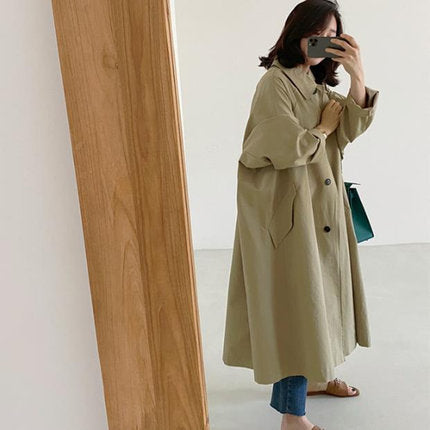 Damen Langer Baumwollmix‑Swingcoat im Oversize‑Look mit überschnittener Schulter und aufgesetzten Taschen Shop Nory