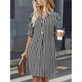 Damen gestreiftes Button-Down Hemdkleid