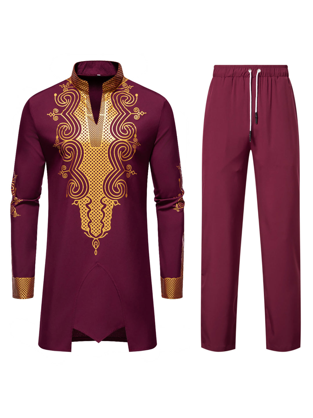 Herren Traditionelles besticktes Tunika‑Set mit Mandarinkragen und elastischer Hose Shop Nory