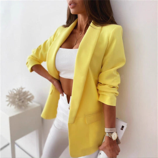 Damen Kariierter Longblazer mit legerer Passform, aufgesetzten Taschen und Dreiviertelärmeln Shop Nory
