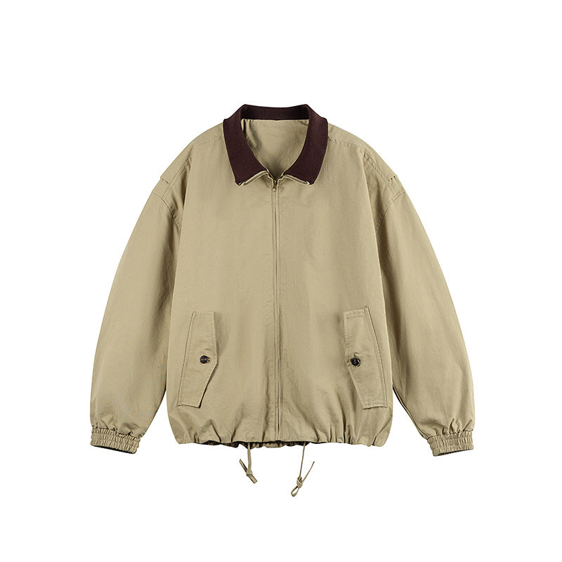 Herren Kastige Zip-Übergangsjacke aus robustem Canvas mit kontrastiertem Strickkragen, Tunnelzug und Pattentaschen Shop Nory