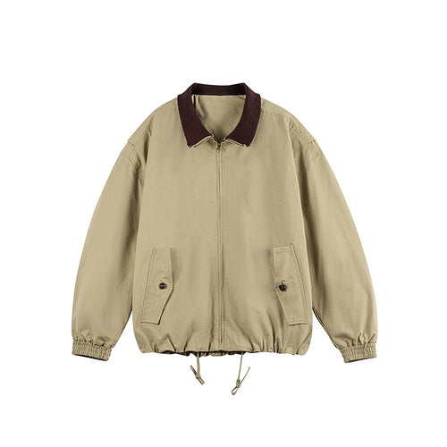 Herren Kastige Zip-Übergangsjacke aus robustem Canvas mit kontrastiertem Strickkragen, Tunnelzug und Pattentaschen Shop Nory