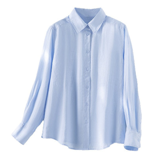 Damen Locker fallende Leinenmix-Bluse mit Hemdkragen und Manschetten Shop Nory