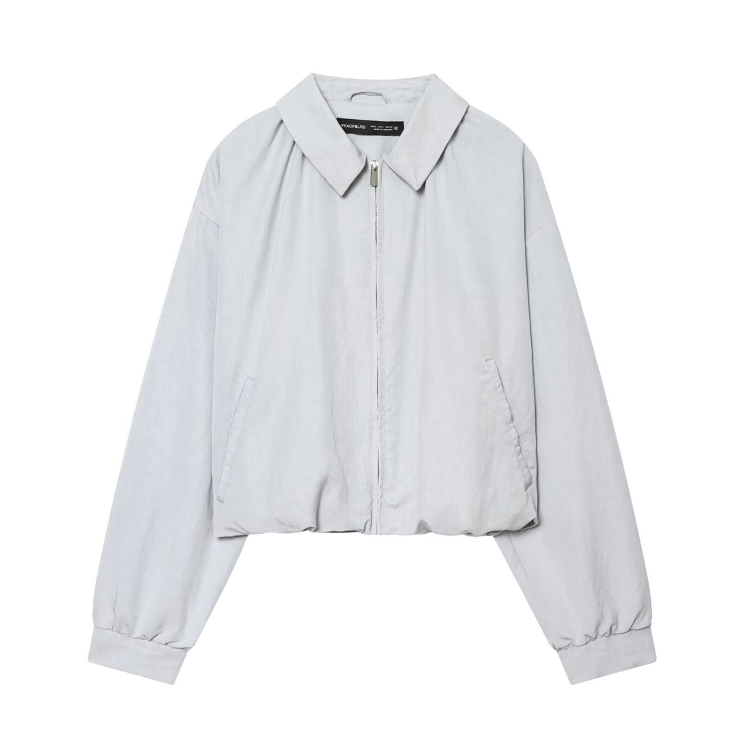 Damen Cropped Bomberjacke im Oversize‑Look mit Hemdkragen und elastischem Bund Shop Nory