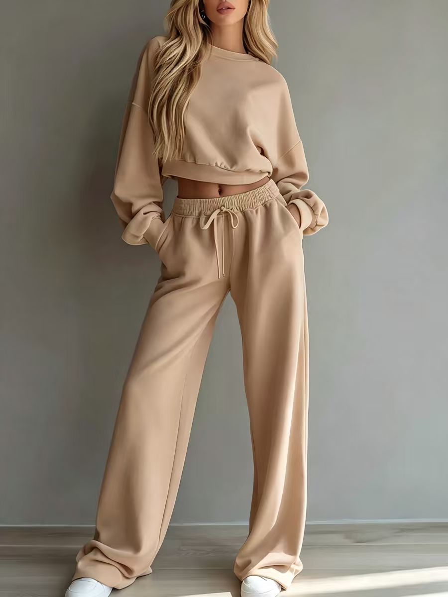 Damen Weiches Lounge-Set mit kurzem Sweatshirt und weiter Jogginghose Shop Nory