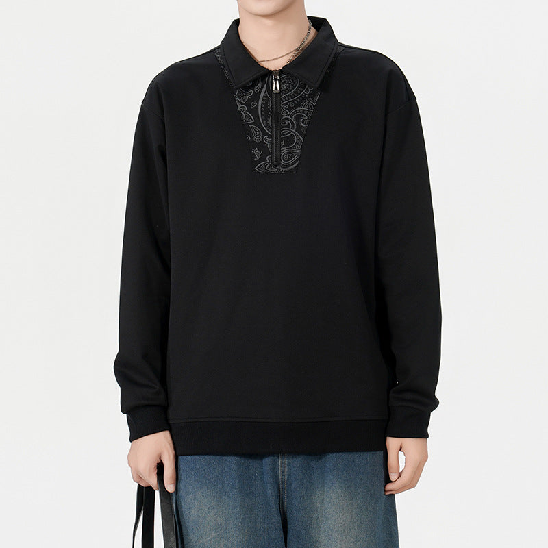Herren Lockeres Sweatshirt mit Polokragen, halbem Reißverschluss und Paisley-Besatz Shop Nory
