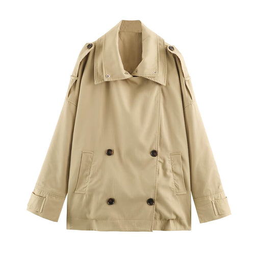 Damen Kurztrenchjacke im Oversize-Schnitt mit doppelter Knopfreihe und Schulterriegeln Shop Nory