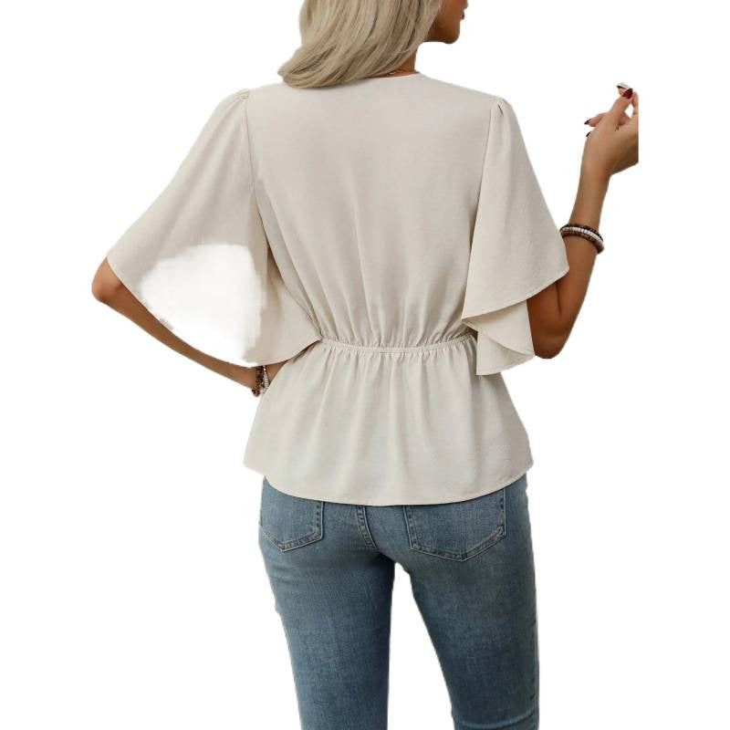 Damen Bluse mit fließenden Ärmeln und V-Ausschnitt
