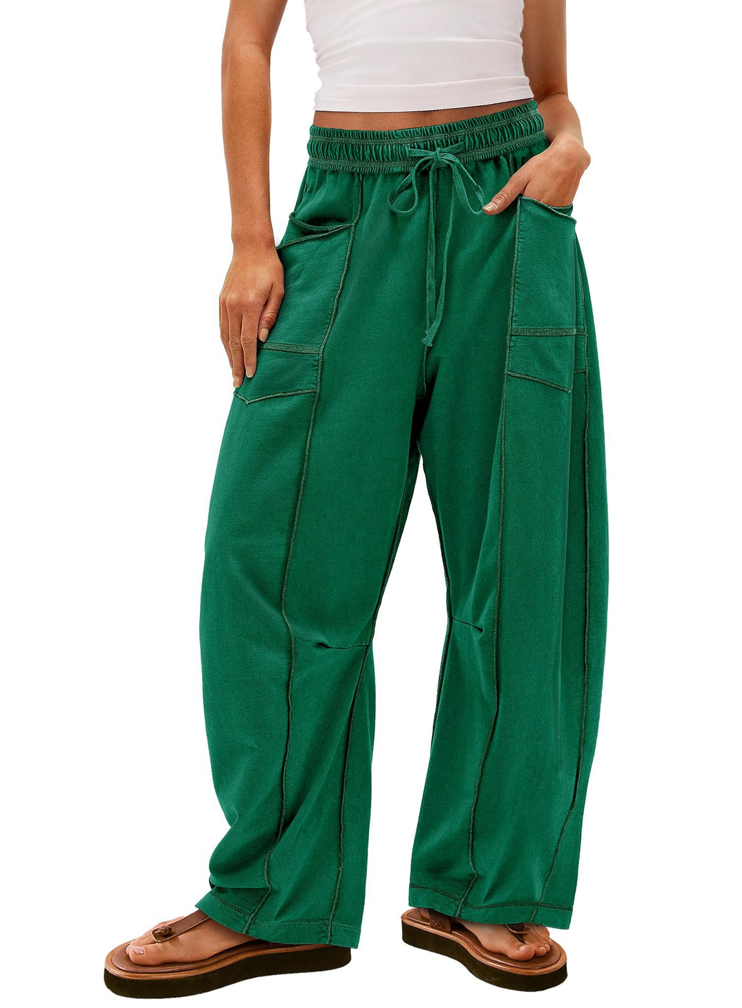 Damen weite Cargo-Loungehose mit elastischem Bund und Kontrastnähten Shop Nory