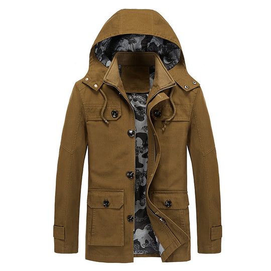 Herren Canvas-Fieldjacke mit Kapuze, multifunktionalen Taschen und Camouflage-Futter Shop Nory