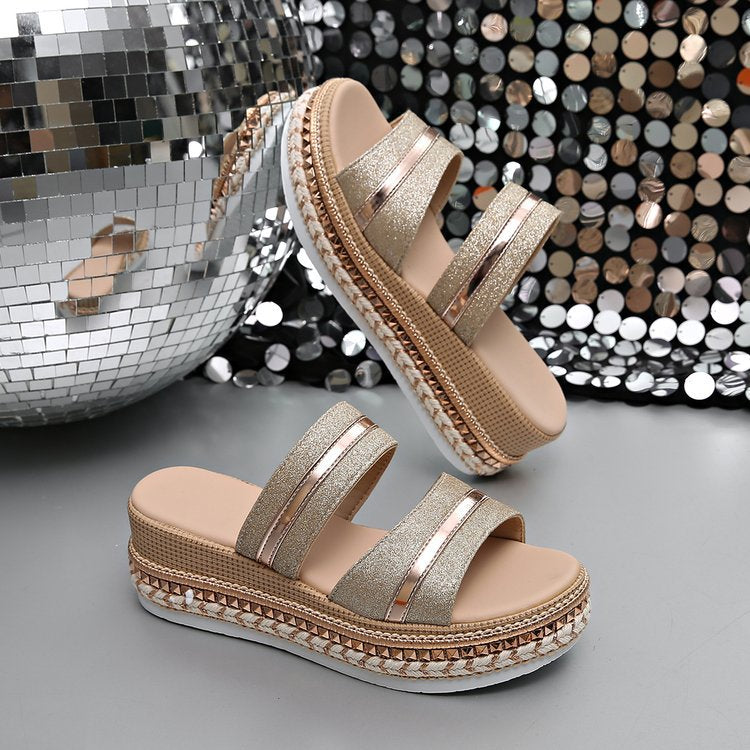 Damen Riemensandalen mit modischer Schmuckverzierung und Plateau-Rand