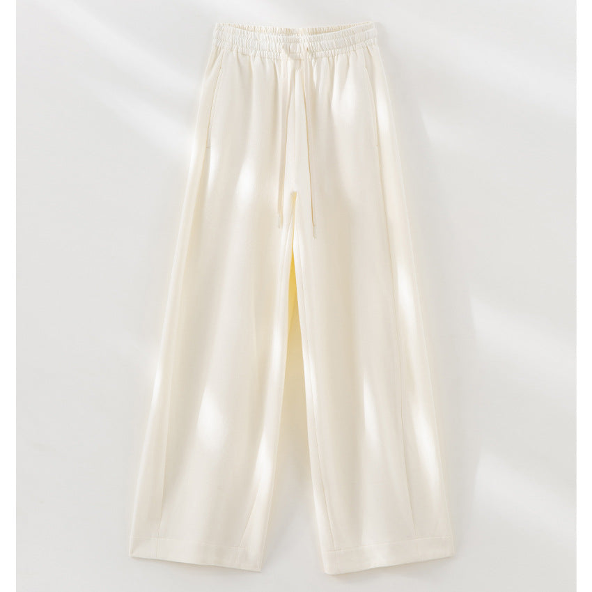 Damen Weite High‑Waist Loungehose aus weichem Baumwollmix mit Elastikbund und Tunnelzug Shop Nory