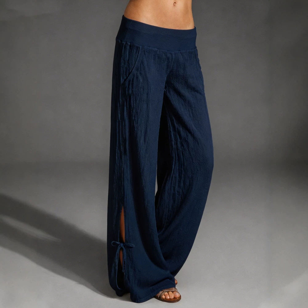 Damen Leichte Leinenhose mit weitem Bein und elastischem Bund Shop Nory
