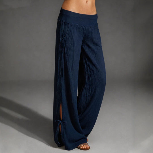 Damen Leichte Leinenhose mit weitem Bein und elastischem Bund Shop Nory