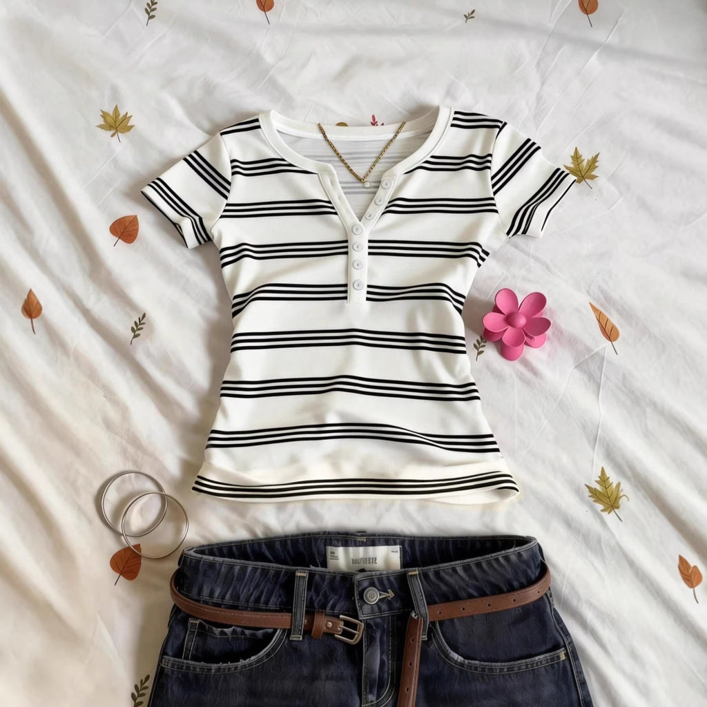 Damen Kurzarmshirt mit Knopfleiste