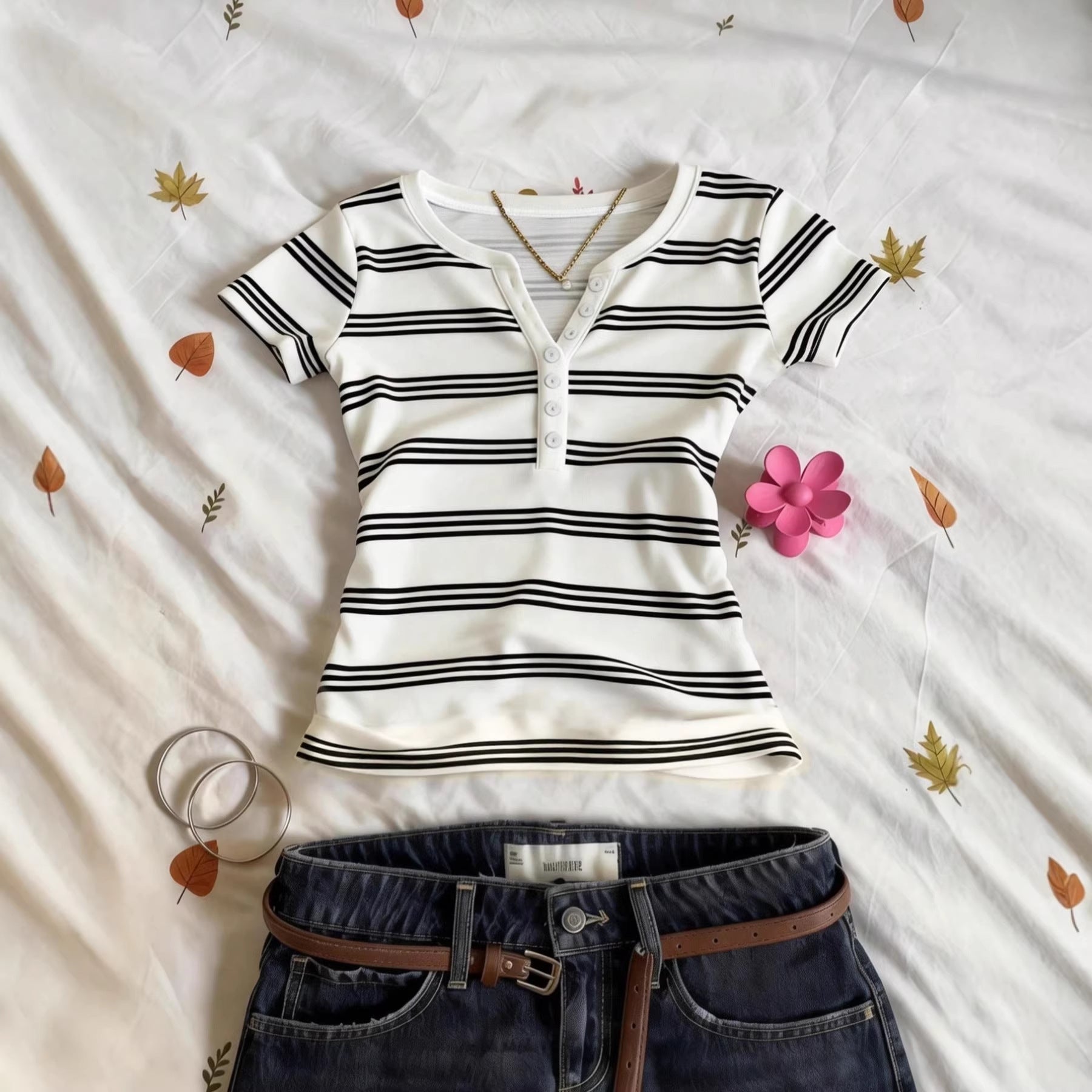 Damen Kurzarmshirt mit Knopfleiste