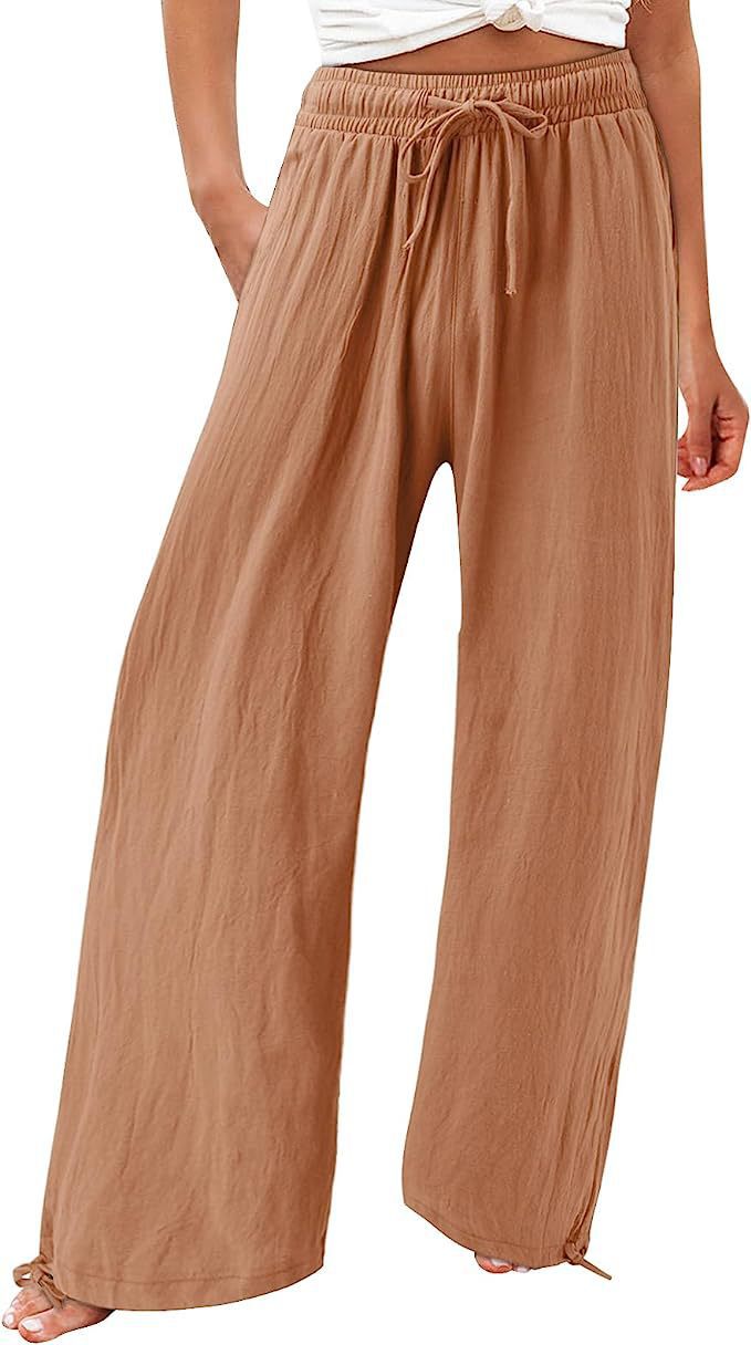 Damen lässige weit geschnittene Sommerhose mit elastischem Bund und praktischen Seitentaschen