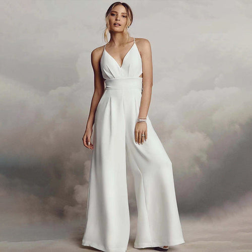 Damen Jumpsuit mit Elegantem V-Ausschnitt und Fließendem Bein