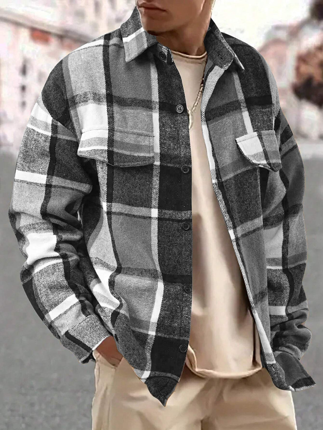 Herren nan weite Karo-Hemdenjacke aus weichem Flanell mit aufgesetzten Brusttaschen