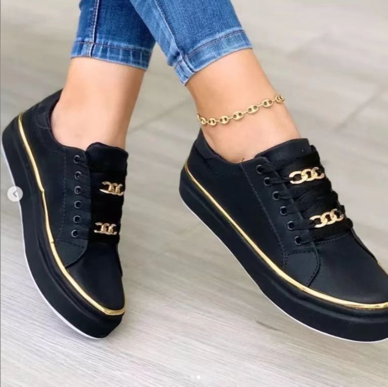 Damen trendige Sneakers mit luxuriösen goldenen Details