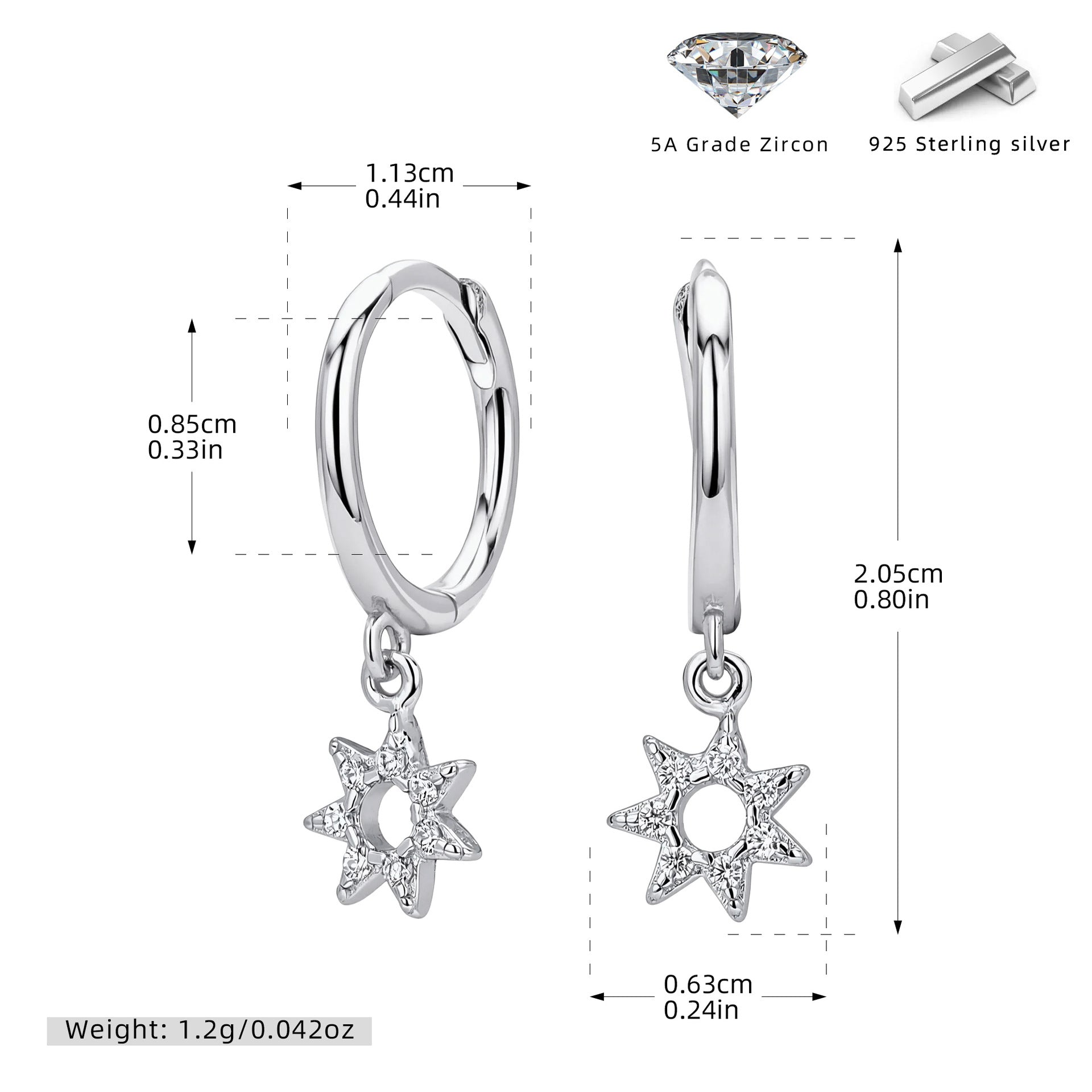 Damen Ohrhänger mit funkelndem Sternmotiv aus hochwertigem 925 Sterling Silber Shop Nory