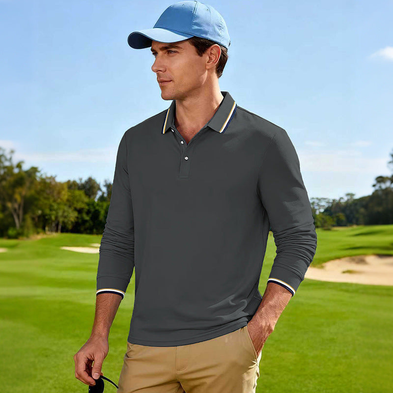 Herren Langärmeliges Performance-Golfpoloshirt mit Kontrastkragen Shop Nory