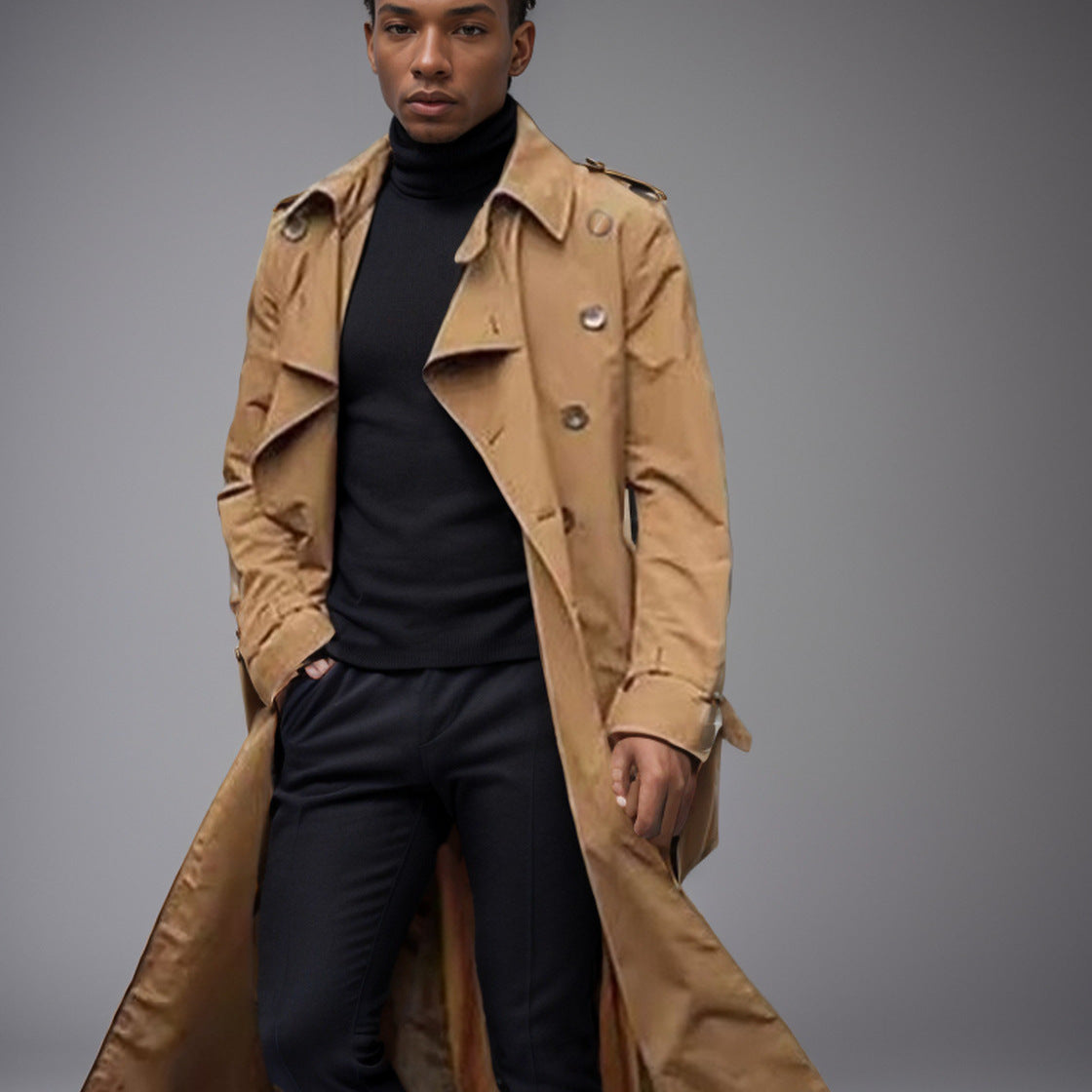 Herren eleganter Trenchcoat mit taillierbarem Gürtel und klassischen Details
