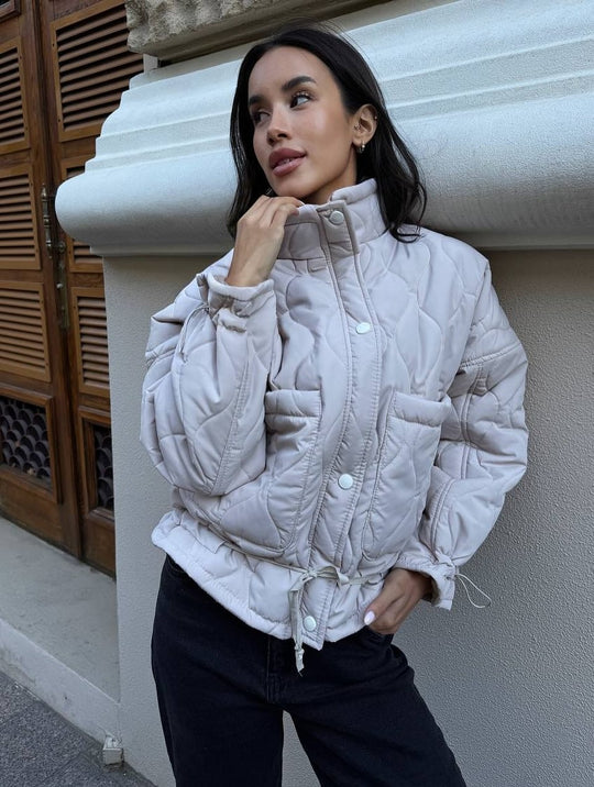 Damen Kurz geschnittene gesteppte Wattierte Jacke mit Stehkragen Shop Nory