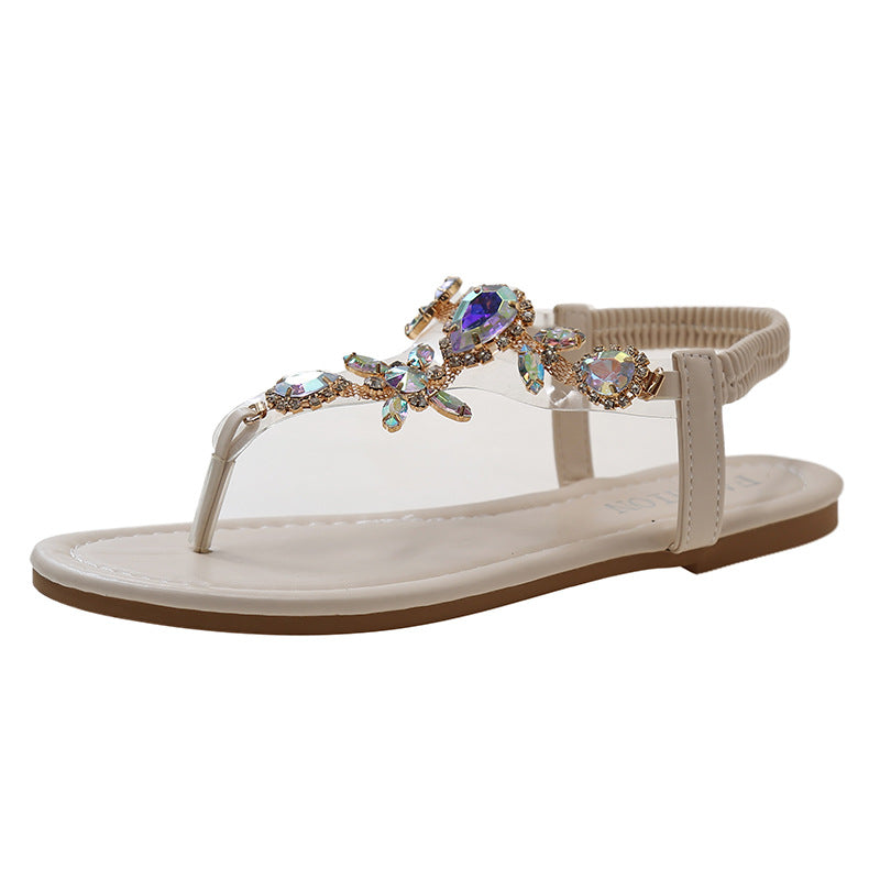 Damen elegante Zehentrenner-Sandalen mit funkelndem Strass