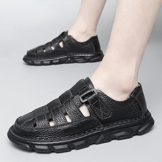 Herren offene Leder-Sandalen mit praktischem Klettverschluss und rutschfester Sohle