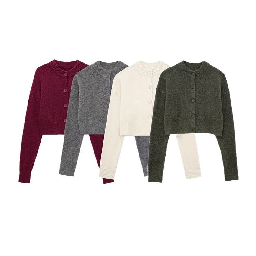 Damen Kurze Strickjacke mit Knopfleiste und Elegantem Rundhalsausschnitt Shopnory