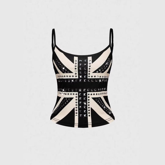 Damen Tanktop mit stilvollem Union Jack Design und Nieten Shopnory