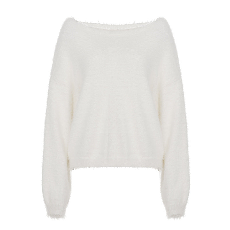 Damen nan oversized flauschiger Mohair-Blend Off-Shoulder Pullover mit Balloon-Ärmeln Shop Nory