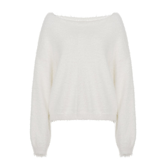 Damen nan oversized flauschiger Mohair-Blend Off-Shoulder Pullover mit Balloon-Ärmeln Shop Nory