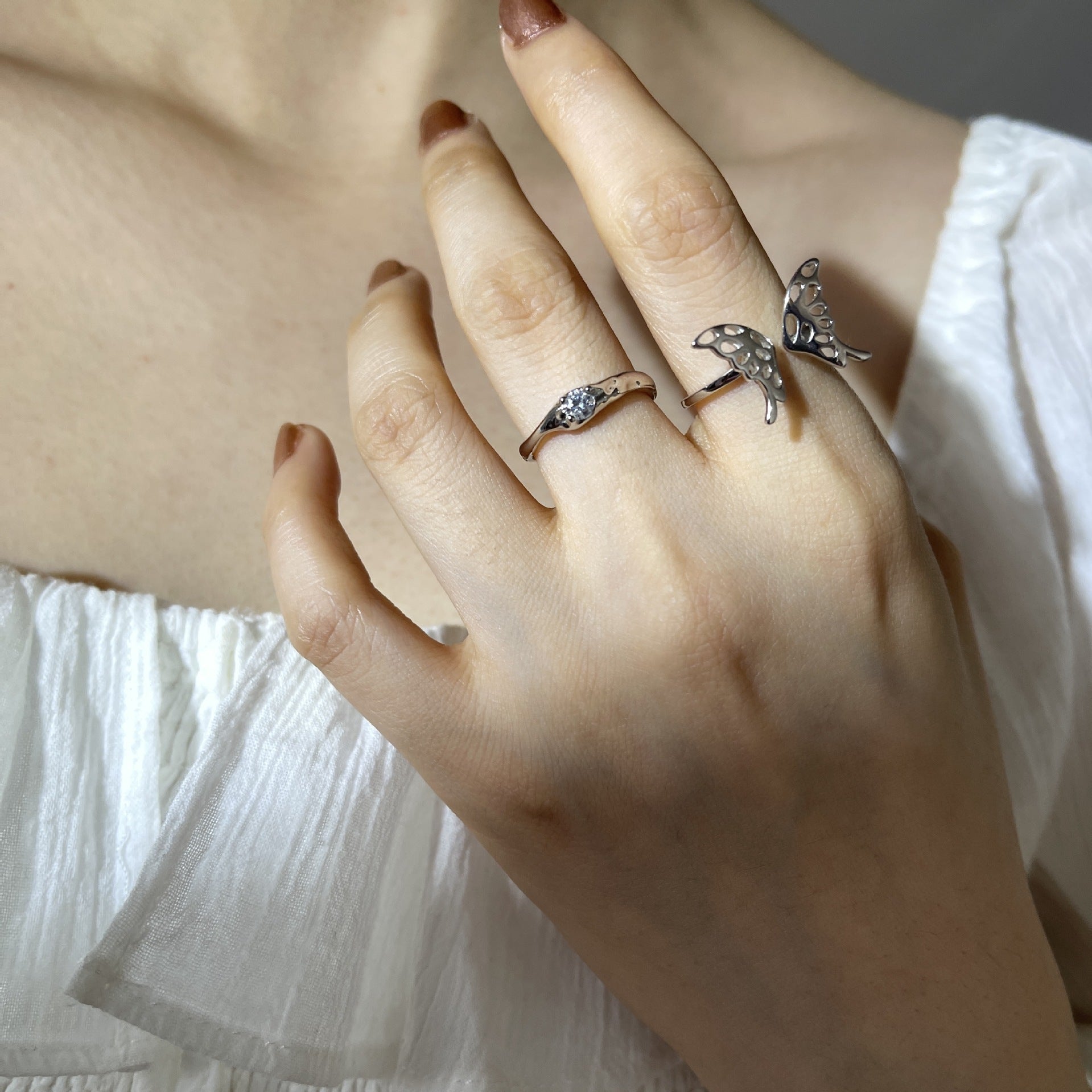 Damen Offener Ring mit verspieltem Schmetterlingsdesign Shop Nory