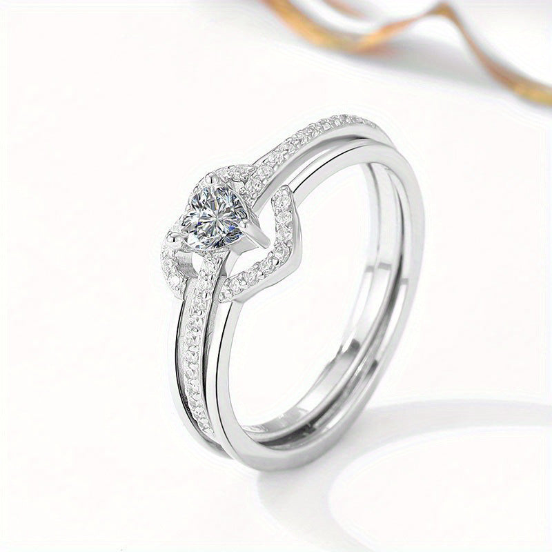 Damen Verlobungsring mit stilvollem Herzdesign und funkelnden Zirkonia-Steinen Shop Nory