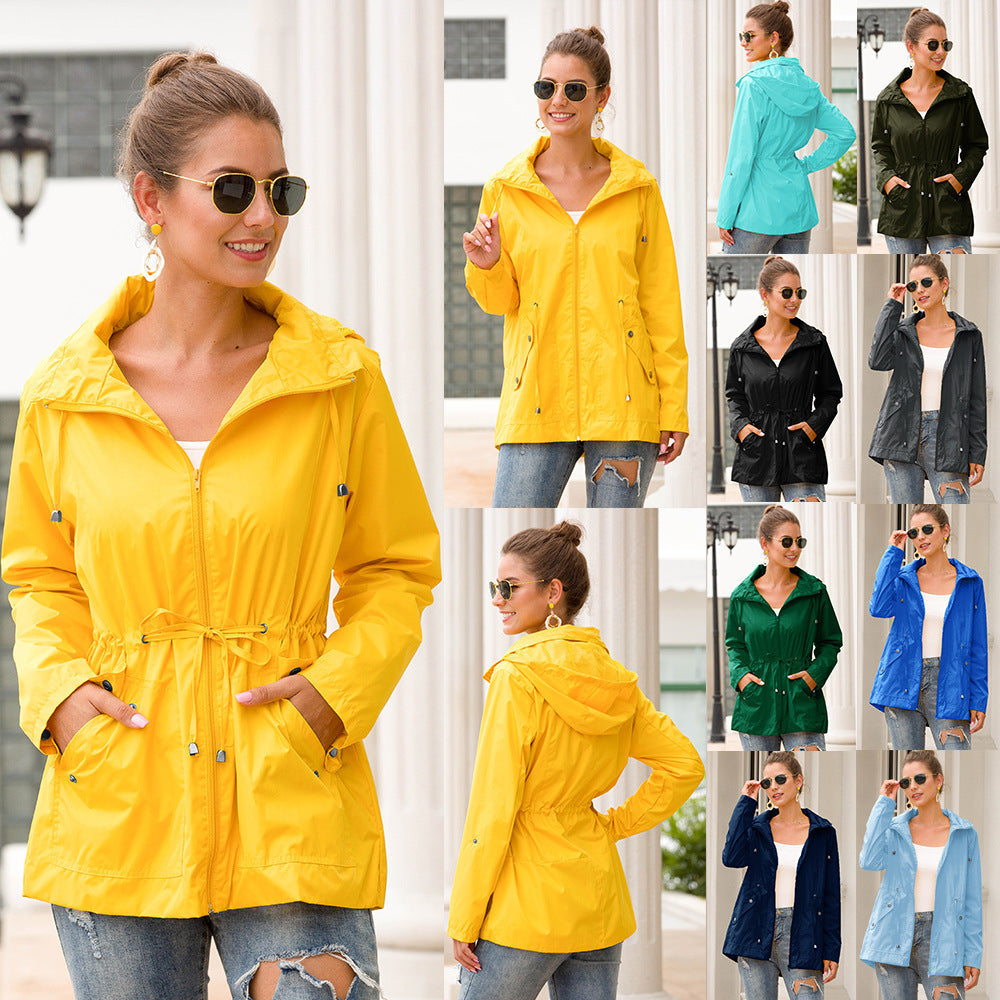 Damen leichte Übergangsjacke mit verstellbarem Taillenzug und praktischen Taschen
