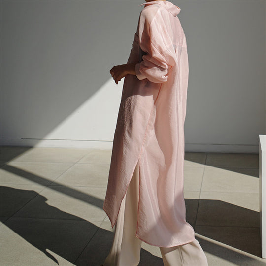 Damen Weites Oversize-Hemdblusenkleid mit Brusttasche und hohen Seitenschlitzen Shop Nory
