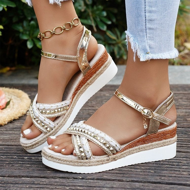 Damen Wedge-Sandalen mit funkelndem Riemendesign
