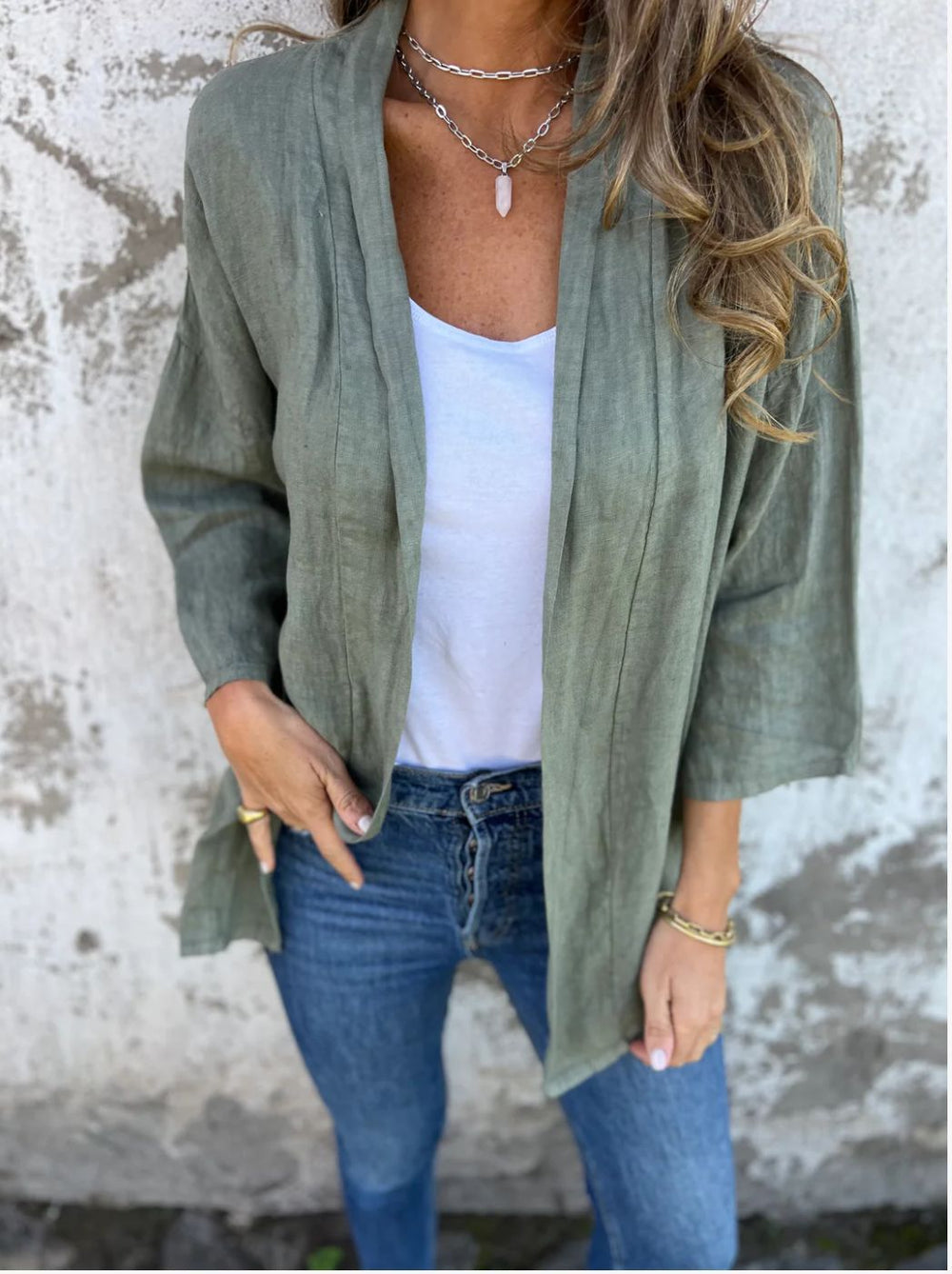 Damen lässige Sommerjacke aus leichtem Leinen