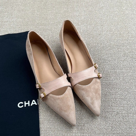 Damen Slingback-Ballerinas mit dekorativer Schnallenakzent und eleganter Lederoberfläche