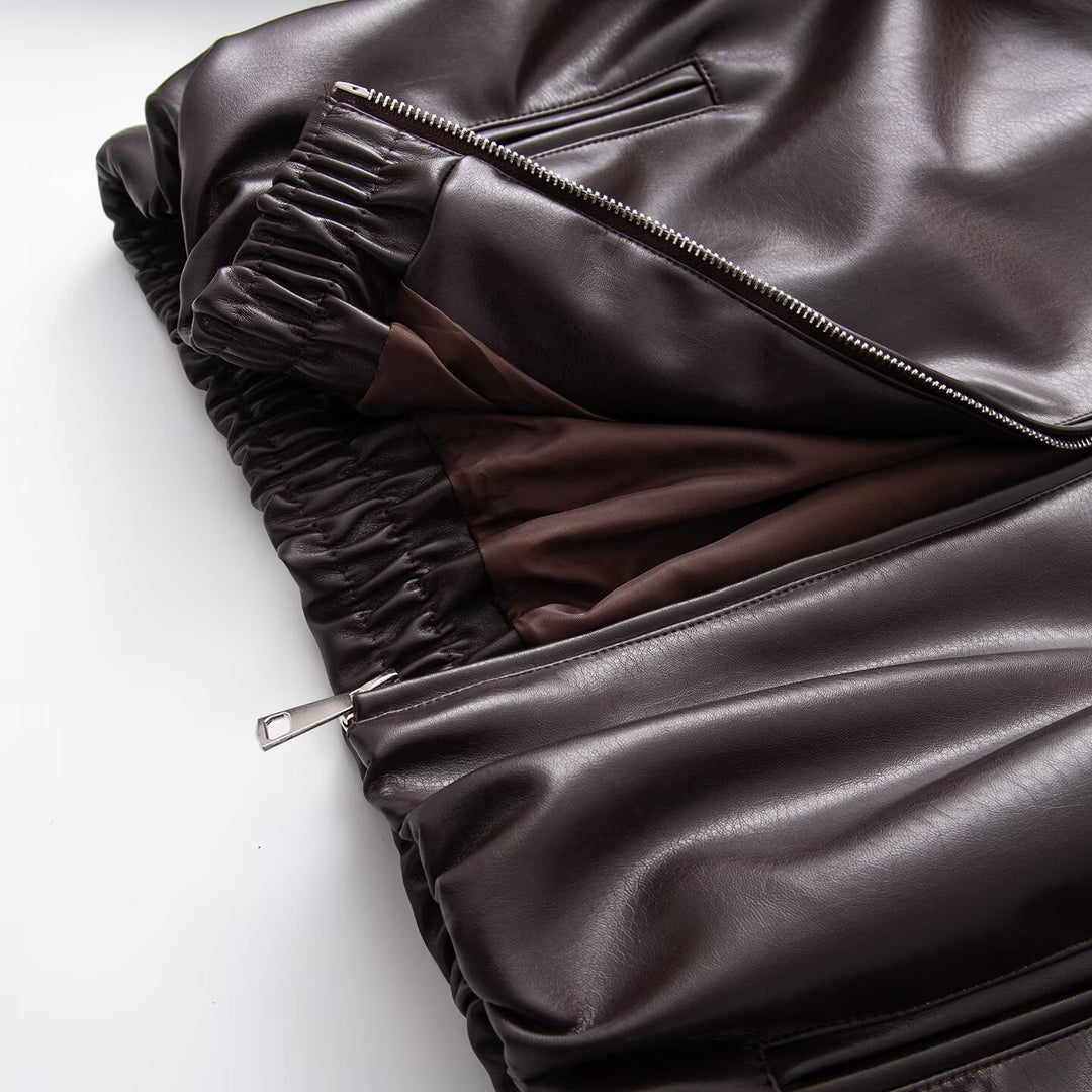 Damen Oversized Kunstleder-Blousonjacke mit Kragen, Reißverschluss und elastischem Saum Shop Nory