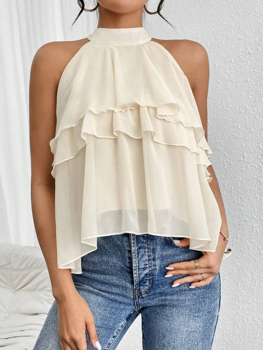 Damen Luftiges Chiffon-Top mit Stehkragen und mehrlagigen Volants Shop Nory